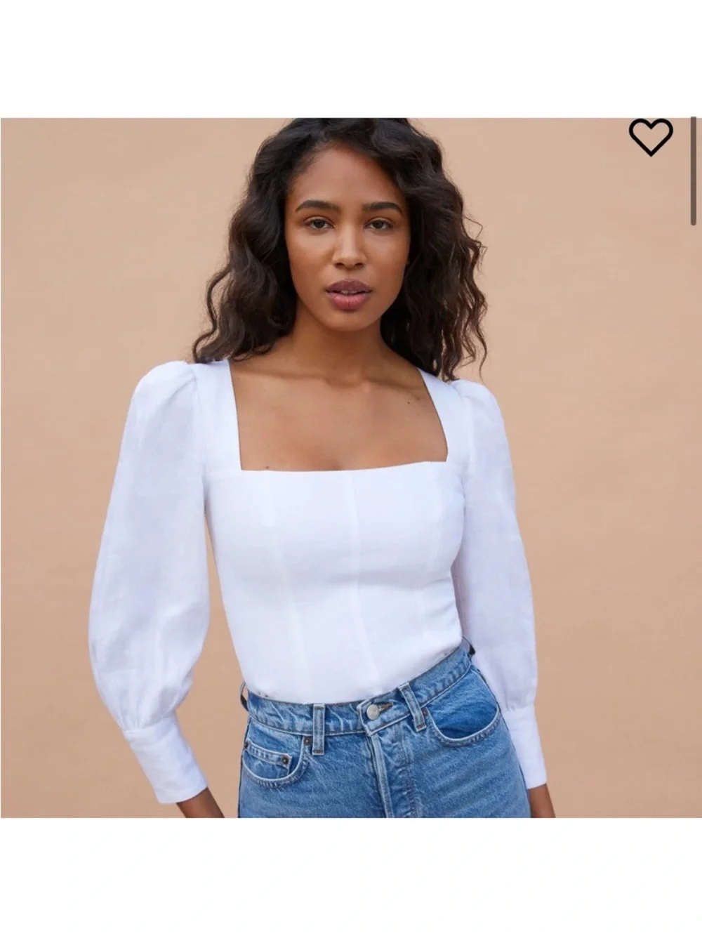 Reformation White Square-Neck Linen Blouse
